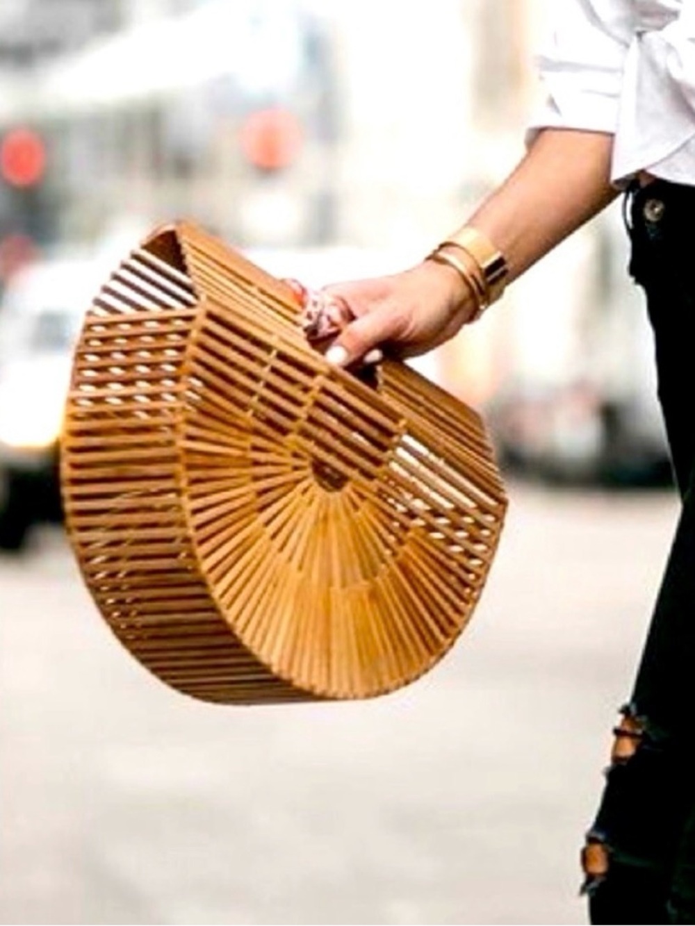 Bamboo Arc Handbag - Natural Tan